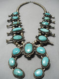 Authentic Vintage Native American Navajo Domed Turquoise Sterling Silver Squash Blossom Necklace-Nativo Arts