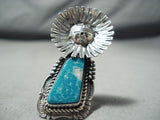Expert Kachina Detail Native American Navajo Gilbert Turquoise Sterling Silver Ring-Nativo Arts
