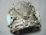 Native American 224 Gram Massive Buffalo #8 Turquoise Sterling Silver Bracelet-Nativo Arts
