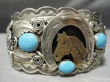 Important Vintage Native American Navajo Roger Skeet Jr Turquoise Horse Sterling Silver Bracelet-Nativo Arts