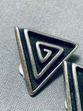 Important Kenneth Begay Vintage Native American Navajo Sterling Silver Triangular Earrings-Nativo Arts