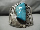 Rare Eldon Kalemsa Vintage Native American Navajo Blue Gem Turquoise Sterling Silver Bracelet-Nativo Arts