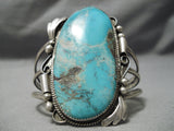 Monumental Vintage Native American Navajo Blue Diamond Turquoise Sterling Silver Bracelet Old-Nativo Arts