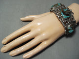 Museum Vintage Native American Navajo Old Morenci Turquoise Sterling Silver Bracelet Old-Nativo Arts