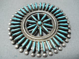 Amazing Vintage Native American Zuni Blue Gem Turquoise Needlepoint Sterling Silver Pin Pendant-Nativo Arts