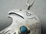 Custom Vintage Native American Acoma Old Kingman Turquoise Sterling Silver Eagle Neckalce Old-Nativo Arts