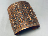 The Biggest Craziest Vintage Native American Navajo Ron Willie Cross Copper Bracelet-Nativo Arts