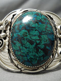 Dramatic Vintage Native American Navajo Spiderweb Green Turquoise Sterling Silver Bracelet-Nativo Arts