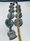 Important Vintage Native American Navajo Hand Tooled 1st Phase Coin Silver Concho Belt-Nativo Arts