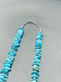Rare longer Vintage Native American Navajo Easter Blue Turquoise Sterling Silver Necklace-Nativo Arts