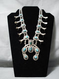 Smokey Bisbee Turquoise Vintage Native American Navajo Sterling Silver Squash Blossom Necklace-Nativo Arts