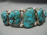 Rare Graduating Turquoise Vintage Native American Navajo Sterling Silver Bracelet Old-Nativo Arts