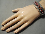 Superior Native American Navajo Chunky Red Coral Sterling Silver Sun Bracelet Cuff-Nativo Arts