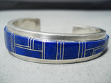 Thicker Heavy Vintage Native American Navajo Lapis Sterling Silver Inlay Bracelet-Nativo Arts