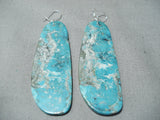 Huge Slab Turquoise Native American Sterling Silver Earrings-Nativo Arts