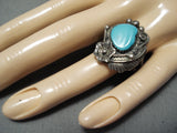 Marvelous Vintage Native American Navajo Blue Gem Turquoise Sterling Silver Ring-Nativo Arts