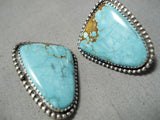 Important Native American Navajo Female Artist #8 Turquoise Sterling Silver Earrings-Nativo Arts