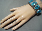 Signed Vintage Native American Navajo Sleeping Beauty Turquoise Sterling Silver Bracelet-Nativo Arts