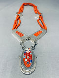 The Most Intricate Native American Zuni Coral Sterling Silver Inlay Necklace-Nativo Arts