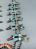 Important Vintage Native American Zuni Turquoise Sterling Silver Squash Blossom Necklace-Nativo Arts