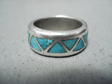 Fabulous Vintage Native American Navajo Turquoise Sterling Silver Band Ring Old-Nativo Arts