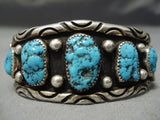 Wide Unique Wave Vintage Native American Navajo Turquoise Sterling Silver Bracelet Old-Nativo Arts