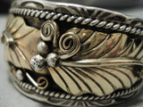Rare Vintage Native American Navajo Herb Tsosie Gold Leaf Sterling Silver Bracelet Cuff Old-Nativo Arts