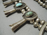 Heavy Vintage Native American Navajo Royston Turquoise Sterling Silver Squash Blossom Necklace-Nativo Arts