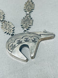 Gasp! Completely Hand Carved Vintage Native American Navajo Bear Sterling Silver Necklace-Nativo Arts