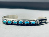 Authentic Native American Navajo Signed 6 Kingman Turquoise Sterling Silver Bracelet-Nativo Arts