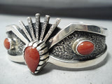 Rare Signed Navajo Native American Coral Sterling Silver Bracelet-Nativo Arts
