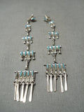 Stunning Zuni Native American Turquoise Needle Sterling Silver Earrings-Nativo Arts