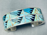 One Of The Most Unique Vintage Native American Navajo Turquoise Inlay Sterling Silver Bracelet-Nativo Arts