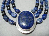 One Of The Best Native American Navajo Lapis Sterling Silver Necklace-Nativo Arts