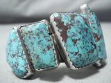 Chunky Vintage Native American Navajo Basalt Turquoise Sterling Silver Bracelet-Nativo Arts