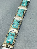 One Of The Best Vintage Native American Navajo Turquoise Inlay Link Sterling Silver Bracelet-Nativo Arts