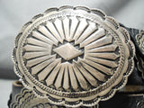 Heavy Hand Tooled Vintage Native American Navajo Sterling Silver Concho Belt-Nativo Arts