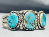 Thicker Vintage Native American Navajo Turquoise Sterling Silver Roped Bracelet-Nativo Arts