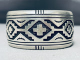 Authentic Vintage Native American Navajo Thomas Singer Sterling Silver Rug Bracelet-Nativo Arts