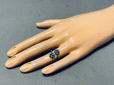 Flower Twist Vintage Native American Zuni Snake Eyes Turquoise Sterling Silver Ring-Nativo Arts