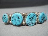Chunky Graduating Turquoise Vintage Native American Navajo Sterling Silver Bracelet Old-Nativo Arts
