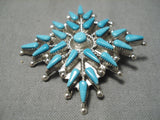 Superior Vintage Zuni Native American Stars Of Turquoise Sterling Silver Pin-Nativo Arts