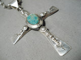 Exquisite Native American Navajo Royston Turquoise Sterling Silver Cross Necklace-Nativo Arts