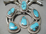 Blue Diamond Turquoise Vintage Native American Navajo Sterling Silver Squash Blossom Necklace-Nativo Arts