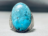 Heavy Vintage Native American Navajo Blue Diamond Turquoise Sterling Silver Ring-Nativo Arts