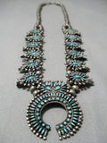 Opulent Early 1900's Native American Zuni Turquoise Sterling Silver Squash Blossom Necklace-Nativo Arts