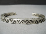 Thick And Heavy!! Native American Navajo Sterling Silver Pueblo Geomtric Bracelet-Nativo Arts