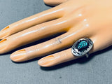 Fabulous Vintage Native American Navajo Signed Blue Gem Turquoise Sterling Silver Ring-Nativo Arts