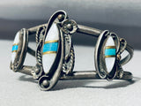 Flower And Leaf Vintage Native American Navajo Turquoise Inlay Sterling Silver Bracelet-Nativo Arts