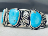 Astounding Vintage Native American Navajo Pilot Mountain Turquoise Sterling Silver Bracelet-Nativo Arts
